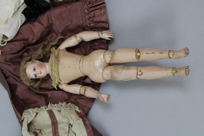 null Fashion doll attributed to Bru, swivel head marked in hollow: E and bisque collar,...