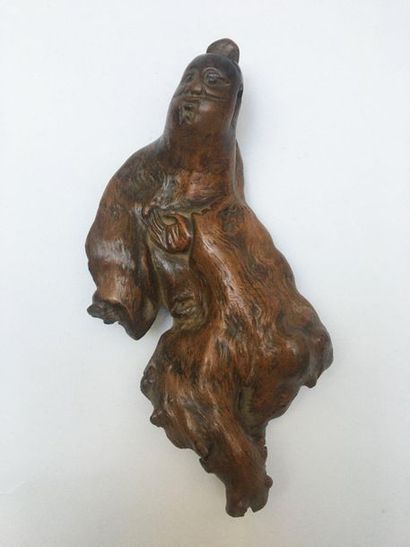null Racine de bambou sculptée représentant un Lohan. Chine, XIXème siècle H: 18...