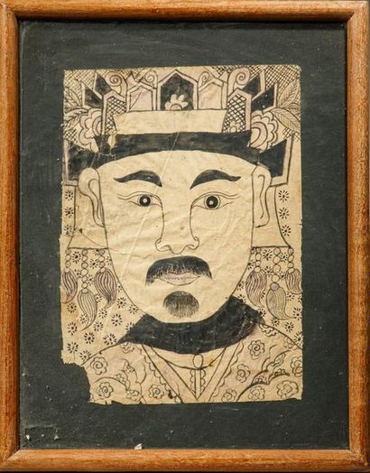 null Ensemble de cinq portraits d'artistes de théâtre LIAO, encadrés Chine, XXème...