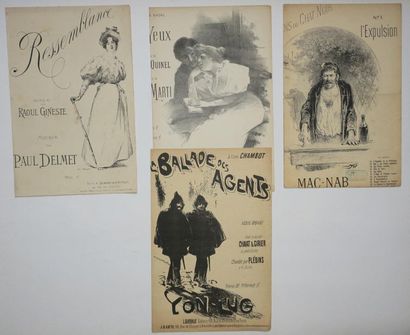null REUNION de 11 PARTITIONS DE MUSIQUE c.1900-1910, illustrées par ou d'après Faria,...