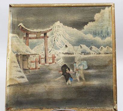 null JAPAN - [ANIMATED LANDSCAPES]. Meeting of 4 pretty GOUACHES on canvas. Edo period....