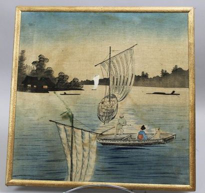 null JAPAN - [ANIMATED LANDSCAPES]. Meeting of 4 pretty GOUACHES on canvas. Edo period....