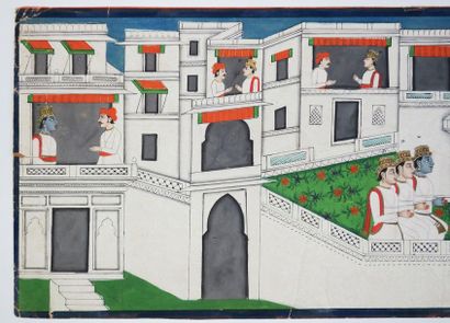 null INDIA - GOUACHE - XIX th C. DRAWING in ink and GOUACHE on paper. 22,7 x 39,3...