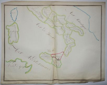 null MANUSCRIPT CARD OF ITALY of SARDINIA & CORSICA, in 2 sheets - XX th. Drawn in...