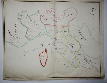 null CARTE MANUSCRITE DE L'ITALIE de la SARDAIGNE & CORSE, en 2 feuilles - XX ème....