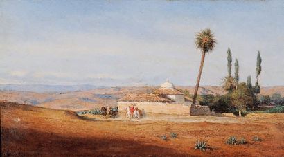 BRUN GUILLAUME-CHARLES (1825-1908) "Cavaliers dans un paysage orientaliste, 1857"...