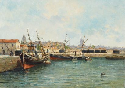 MASCART GUSTAVE (1834-1914) "Port" Huile sur toile rentoilée, signée en bas à droite...