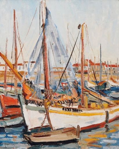 OGUISS TAKANORI (1901-1986) « Petit Port de Noirmoutier, 1934 ». Huile sur toile...