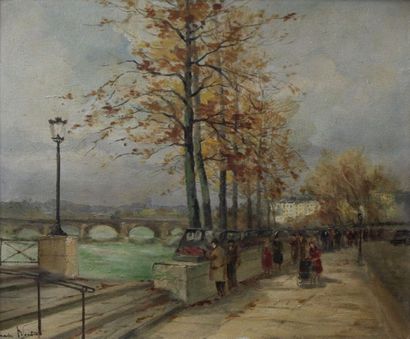 null BLANDIN Charles (XIX-XX-ème Siècle) : « Les bouquinistes et la Seine ». Huile...