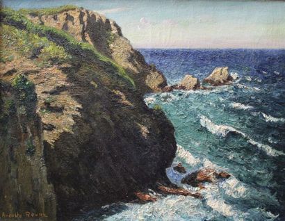 null ROURE Auguste (1878-1936) : « Falaises en bord de mer ». Huile sur toile signée...
