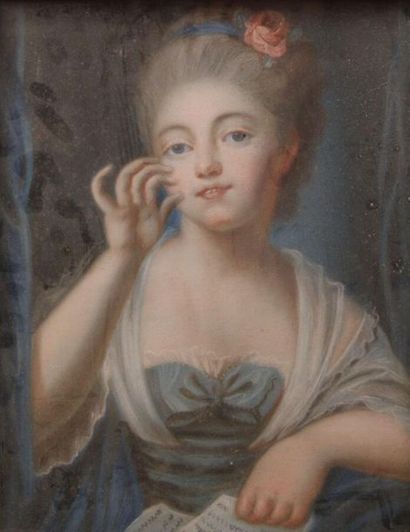null ECOLE FRANCAISE Fin du XVIIIe siècle : « La coquette au ruban bleu et à la rose...