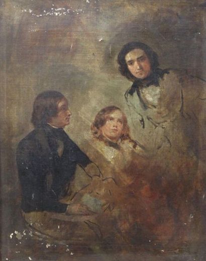 null Ecole anglaise Première moitié du XIX-ème Siècle : « Portrait de groupe de trois...