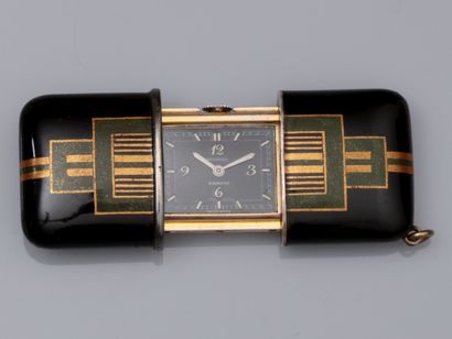 null MOVADO, ERMETO Art Deco travel watch, in silver and vermeil 800, enamelled with...