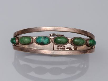 null Oval MEXICO silver bracelet, articulated, set with green and turquoise oval...