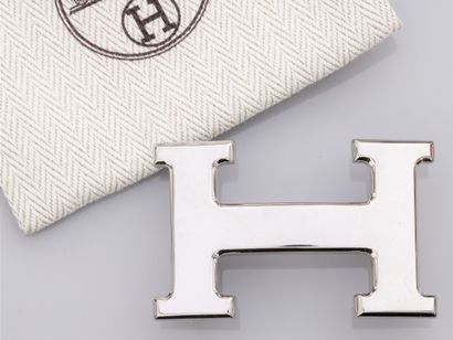 null HERMES, belt buckle Constance silver brushed for belt L: 30 mm. Signed and numbered....