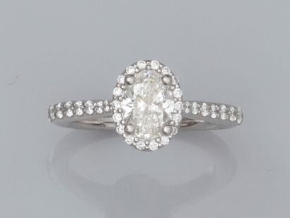 null Ring in platinum 950, set with an oval diamond of 0.70 ct color H clarity SI1,...