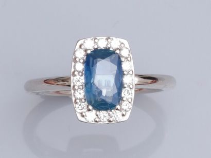 null Ring in 585°/00 (14K) white gold, set with a 1.35 ct natural oval sapphire surrounded...