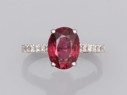 null Ring in white gold 750°/00 (18K), set with an oval red spinel of about 2.70...
