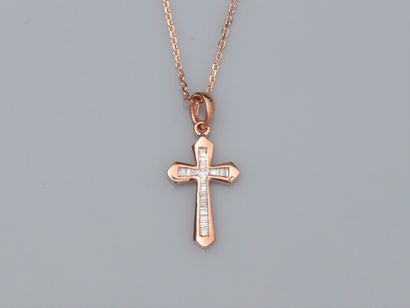 null 750°/00 (18K) pink gold chain, chain link and small cross pendant in 750°/00...