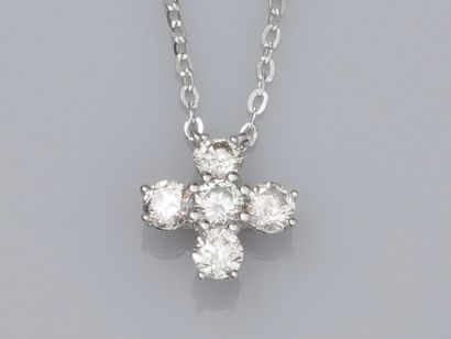 null Necklace in 750°/00 (18K) white gold with a small cross set with small brilliant-cut...