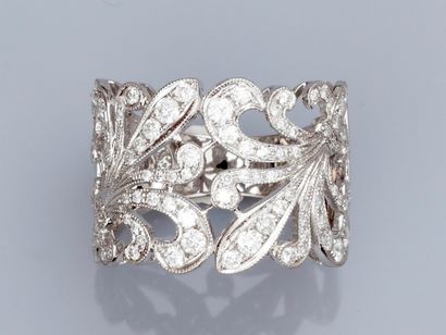 null Bague bandeau, ajourée en or gris 750°/00 (18K) , sertie de diamants taille...