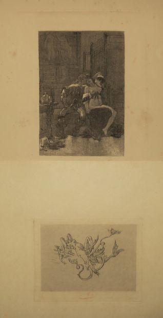 null ROPS Félicien (1833 1898) - 2 planches: "Transformisme n° 1 (Les Darwiniques)."...