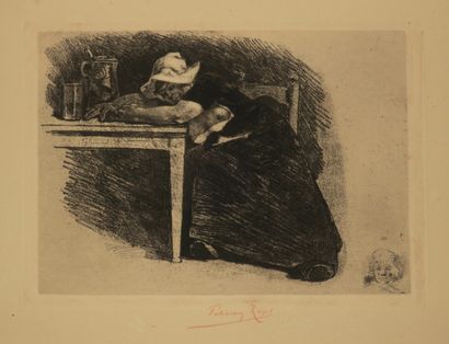null ROPS Félicien (1833 1898) - 2 planches: "Dimanche, griserie flamande", vernis...