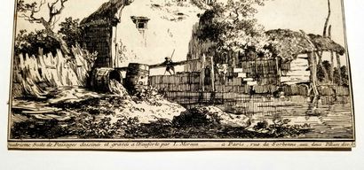 null MOREAU Louis-Gabriel, dit l'aîné (Paris 1739 1805) - "Chaumière au bord de l'eau"....