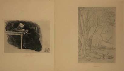 null ROPS Félicien (1833 1898) - 2 planches: "Dimanche, griserie flamande", vernis...