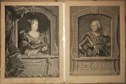 null PORTRAITS - Réunion de 2 portraits d'après Hyacinthe RIGAUD (Perpignan 1659...