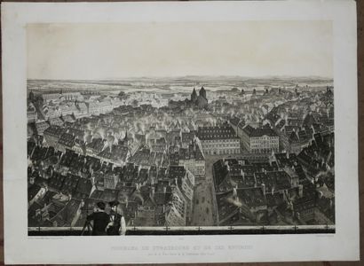 null BAS-RHIN (67) - "PANORAMA de STRASBOURG et ses environs". 1852, en 4 feuilles:...