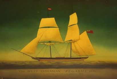 null MARINE - "The WEST INDIAMAN "PEGASUS", 1846". XIXème. Procédé fixé sous verre....