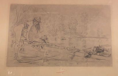 null ROPS Félicien (Namur (Belgique) 1833 Essonnes 1898) - [Femme dénudée à la barque]....