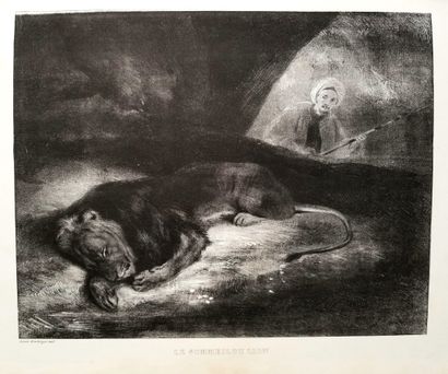 null BOULANGER Louis (Verceil 1806 Dijon 1867) - "Le Sommeil du Lion". c.1830. Lithographie...