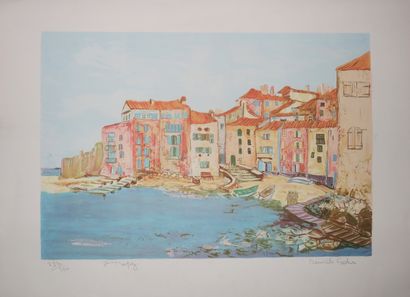 null FUCHS Danièle (Paris 1931 Viroflay 2013) - [Vue de ST TROPEZ]. Lithographie...