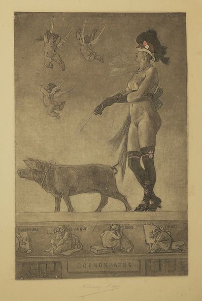 null ROPS Félicien (D'après) (1833 1898) - "Pornocratès, ou la Dame au cochon" (1885)....
