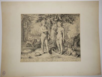null MATHAM Jacob (Haarlem 1571 1631) - "Adam et Eve au Paradis". 1606. Gravure à...