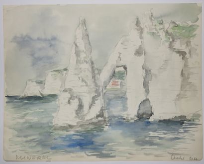 null SEINE-MARITIME (76) - Vue des Falaises "D'ETRETAT". XXème. DESSIN au crayon...