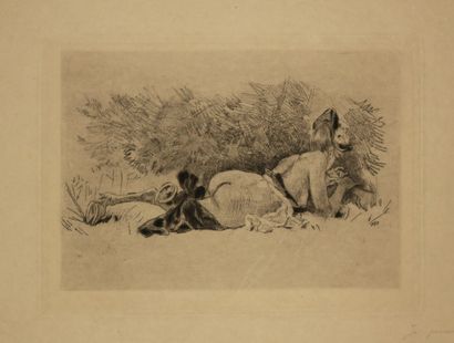 null ROPS Félicien (1833 1898) - 2 planches: "Joueuse de flûte", héliogravure et...