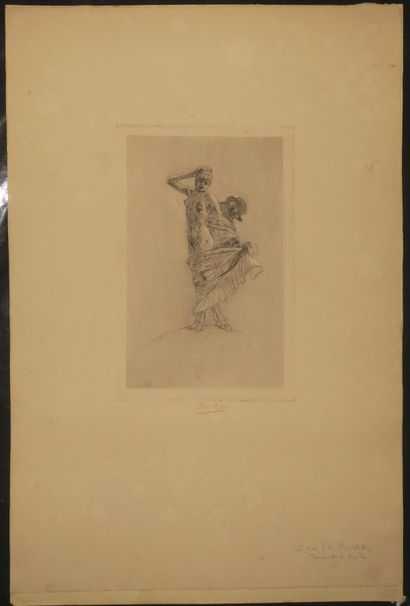 null ROPS Félicien (1833 1898) - 2 planches: "Joueuse de flûte", héliogravure et...