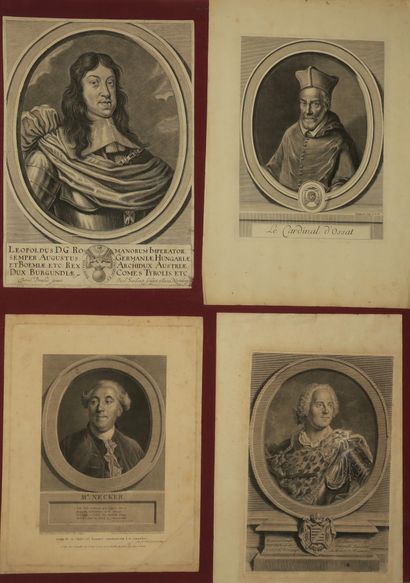null PORTRAITS - Réunion de 4 planches. 1- "Maurice Comte de Saxe", d'après H. RIGAUD...