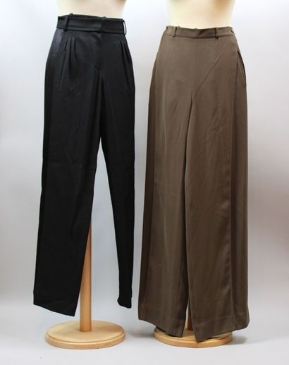 null Lot de 2 pantalons dont 1 HERMES marron, T.38 et 1 bi-matière, noir Louis VUITTON,...