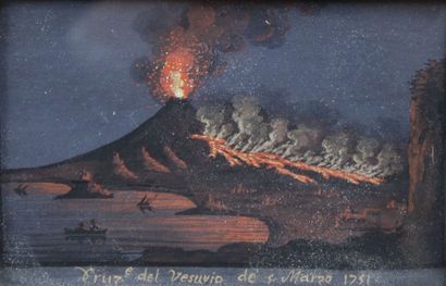 null Ecole napolitaine fin XVIII-début XIX-ème Siècle : « Eruption du Vésuve, 5 mars...