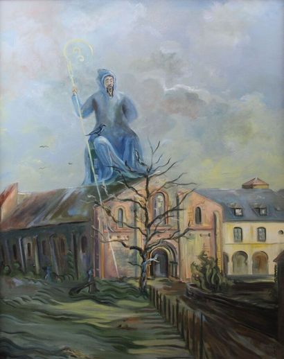 null French school of the XXth Century : " Pax Vobis ". Oil on canvas signed and...