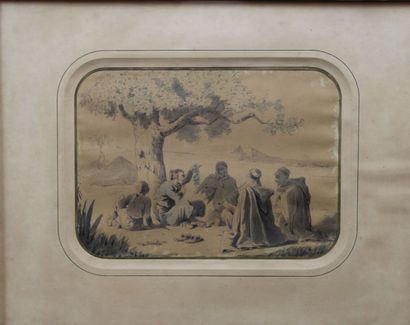 null LE PIPPRE Septime, 1833-1871, Le bivouac des zouaves - Le récit, paire de dessins...