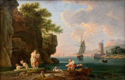 null VERNET Claude Joseph (Suite de) (1714-1789) : " Baigneuse aux abords d'un port...