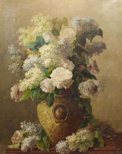 null Georges VIARD (1805 - ?) : «  Bouquet de fleurs ». Huile sur toile signée en...
