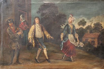 null Ecole flamande du XVIII-ème Siècle : « La pas de danse au son de la cornemuse »....