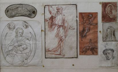 null Ecole italienne des XVII et XVIII-ème Siècles : ensemble de sept dessins d'étude...