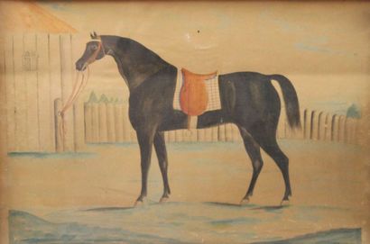 null HELDER C., XIXe siècle, Cheval noir, 1822, aquarelle sur papier (insolation...